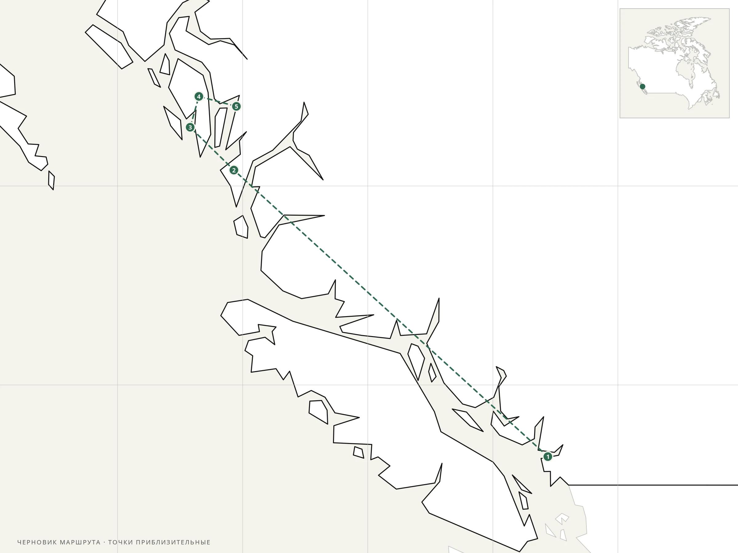 Карта маршрута: Great Bear Rainforest: белый медведь кермод